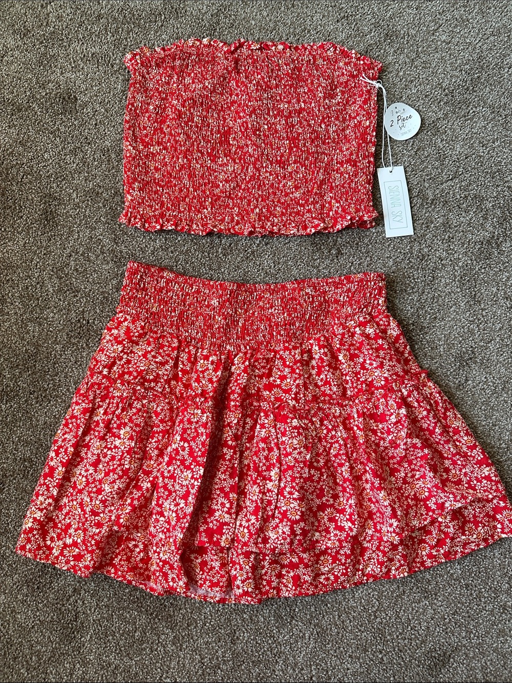 Sienna Sky Red Floral Smocked Two Piece Skirt Skort Set XL NWT
